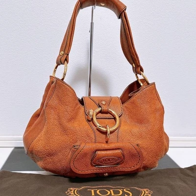 Bolsa de mão de couro TODS bolsa tote de ombro logotipo marrom ferragem dourada elegante do Japão - Imagem 1 de 4