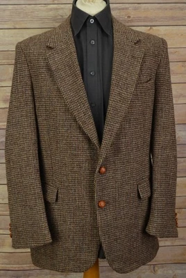 Mens Harris tweed brown 42 regular wool jacket single breast vintage coat - Image 1 of 4