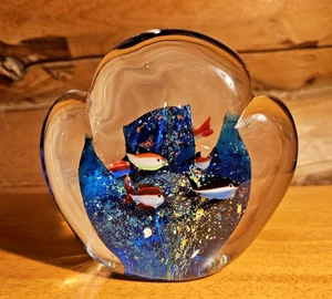 Murano Style Art Glass Double Sided Fish Aquarium Paperweight - Picture 1 of 9