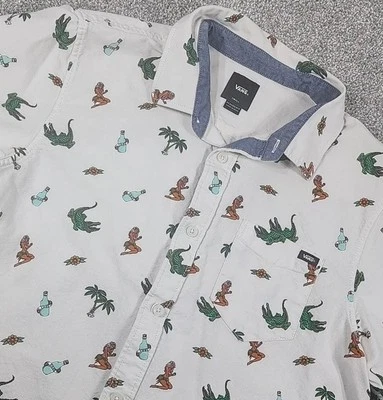 Camisa de manga corta con botones Vans Off The Wall Hula Girl para hombre pequeña calce clásico Foto 1 de 4