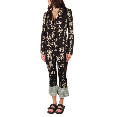 Pantalón Moschino Jeans Archivo Vintage Para Mujer Estampado Japonés Recortado Acampanado 42 Foto 1 de 4