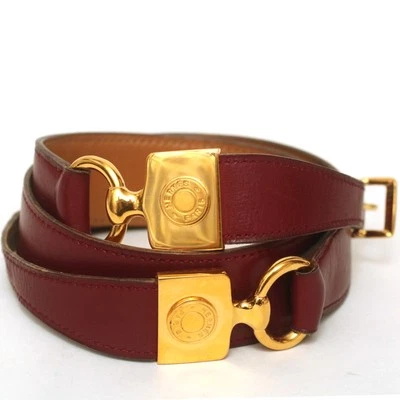 Hermes Vintage Rouge Ashe Tom Dourado Sellier Caixa de Botões Bezerro Cinto de Couro Feminino - Imagem 1 de 4