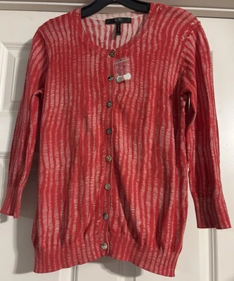 Cárdigan $118 BCBG Boho Algodón Rayas Talla S Abotonado Manga 3/4 Foto 1 de 4