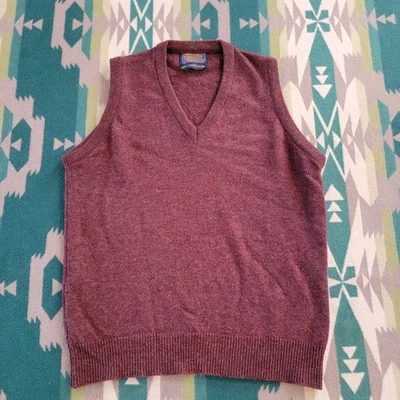 Vtg PENDLETON Mens Sweater Vest 100% Virgin Lambswool V-Neck Medium Burgundy USA - Image 1 of 4