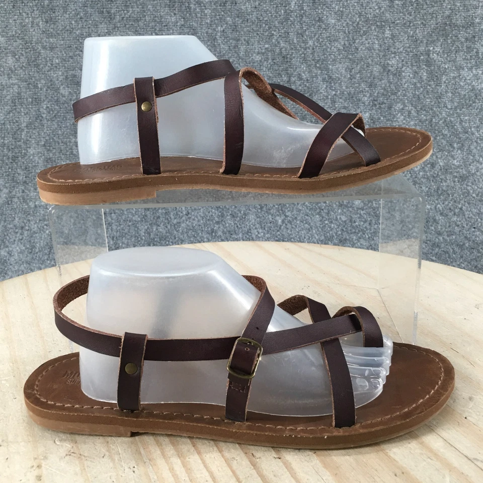 Sandalia con tiras Mossimo Supply Co para mujer 6,5 marrón punta lazo con cordones planos Foto 1 de 4