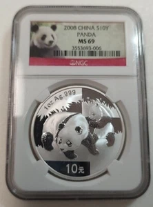 2008 China 10 Yuan S10Y 1oz .999 Silver Panda NGC MS69 Panda Label #3553693-006 - Picture 1 of 2