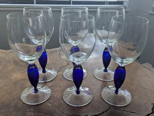 Bicchiere da vino Dansk Crystal AMAZON con calice blu cobalto incassato 7,75" set di 6 - Foto 1 di 13