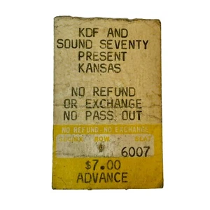 KANSAS Concert Ticket Stub 1970s No Date - Picture 1 of 3