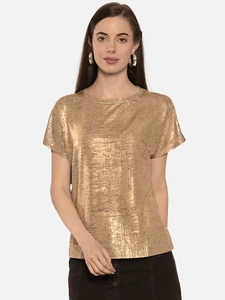 Dorothy Perkins Women's Golden Solid Top with Sheen Effect - Picture 1 of 3