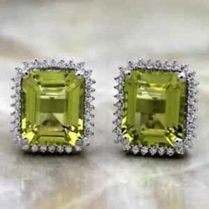 2Ct Emerald  Lab Created Green Peridot/Diamond 14K White Gold Over Cufflinks - Picture 1 of 3