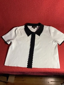 Truth by Republic Black White crop top sweater large poly rayon blend - Picture 1 of 7