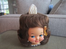 Vintage 1970s Doll Face Head Auburn Flip Hair Kleenex Box Tissue Cover Dispenser