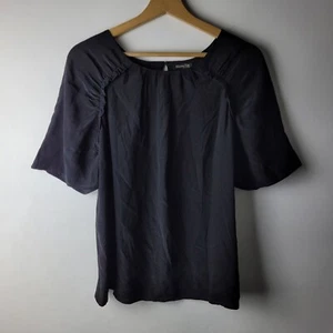 Massimo Dutti Women Size XS Black Frill Blouse Top Career Casual Smart Work - Picture 1 of 11