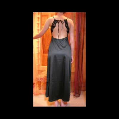 Vestido de noche largo sin mangas Lise Charmel negro satinado/floral bordado MAGNOLIA Foto 1 de 4