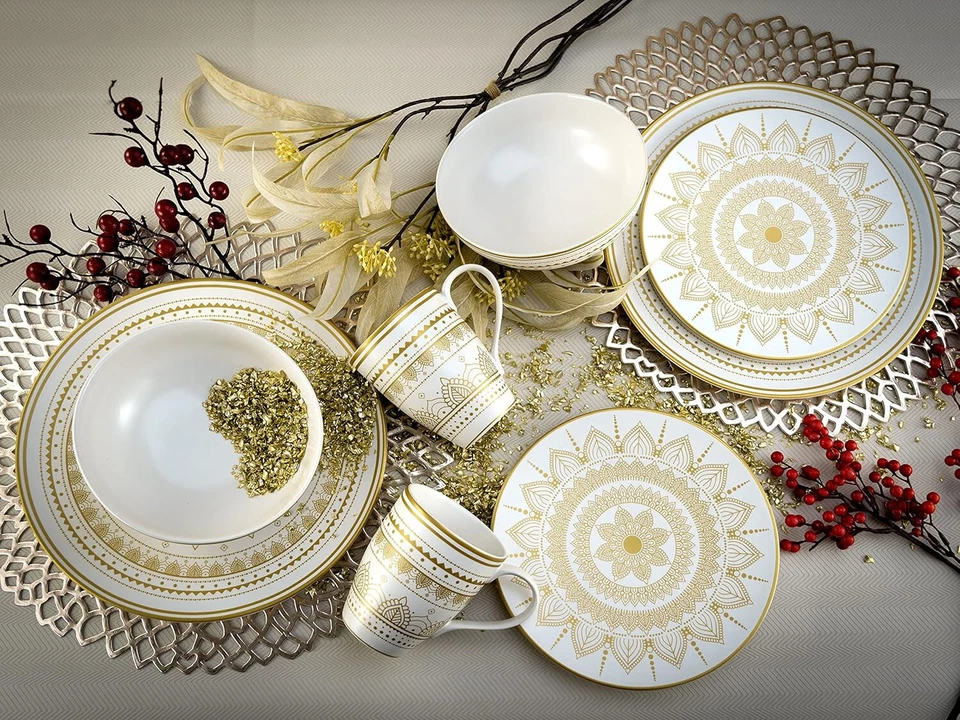 Mandala Gold weiss Kombiservice 8 tlg für 2 Personen Steinzeug CreaTable 23597