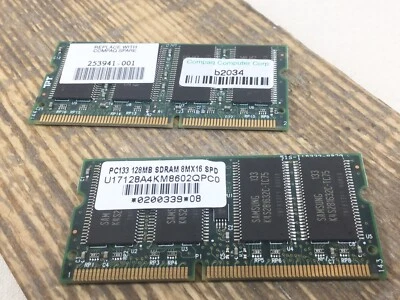 2 X Samsung Computer Ram 128MB Sdram 8MX16 SPD Compaq Laptop Steam Punk Crafting - Image 1 of 3