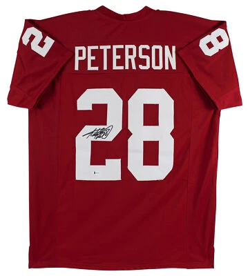 Camiseta Oklahoma Adrian Peterson Auténtica Firmada Granate Estilo Profesional BAS Testigo Foto 1 de 3