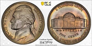 MS66+ 1939-D 5C Jefferson Nickel (Reverse of 1940), PCGS Trueview- Rainbow Toned - Picture 1 of 5