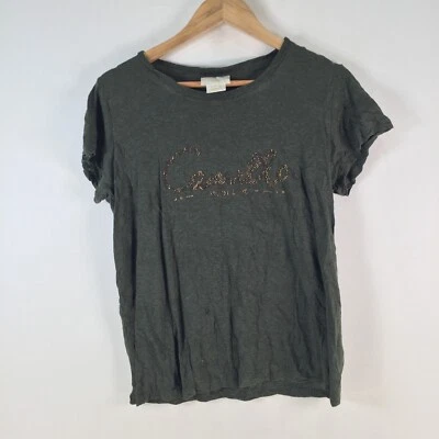 Camilla t shirt womens M dark green linen blend bead short sleeve damaged 107235 - Image 1 of 4