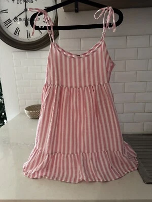 Cotton On - Pink & White Stripe Cotton Mini Dress - Size 12 - image 1 of 2