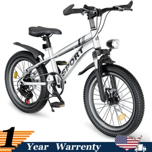 24" Kids Mountain Bike 7-Speed Gears Dual Disc Brakes w/ LED Light for Ages 7-12 - Picture 1 of 7