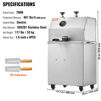 Estrattore Elettrico Di Succo Canna Da Zucchero 750W 300Kg/H Con 3 Rulli - Immagine 1 di 4