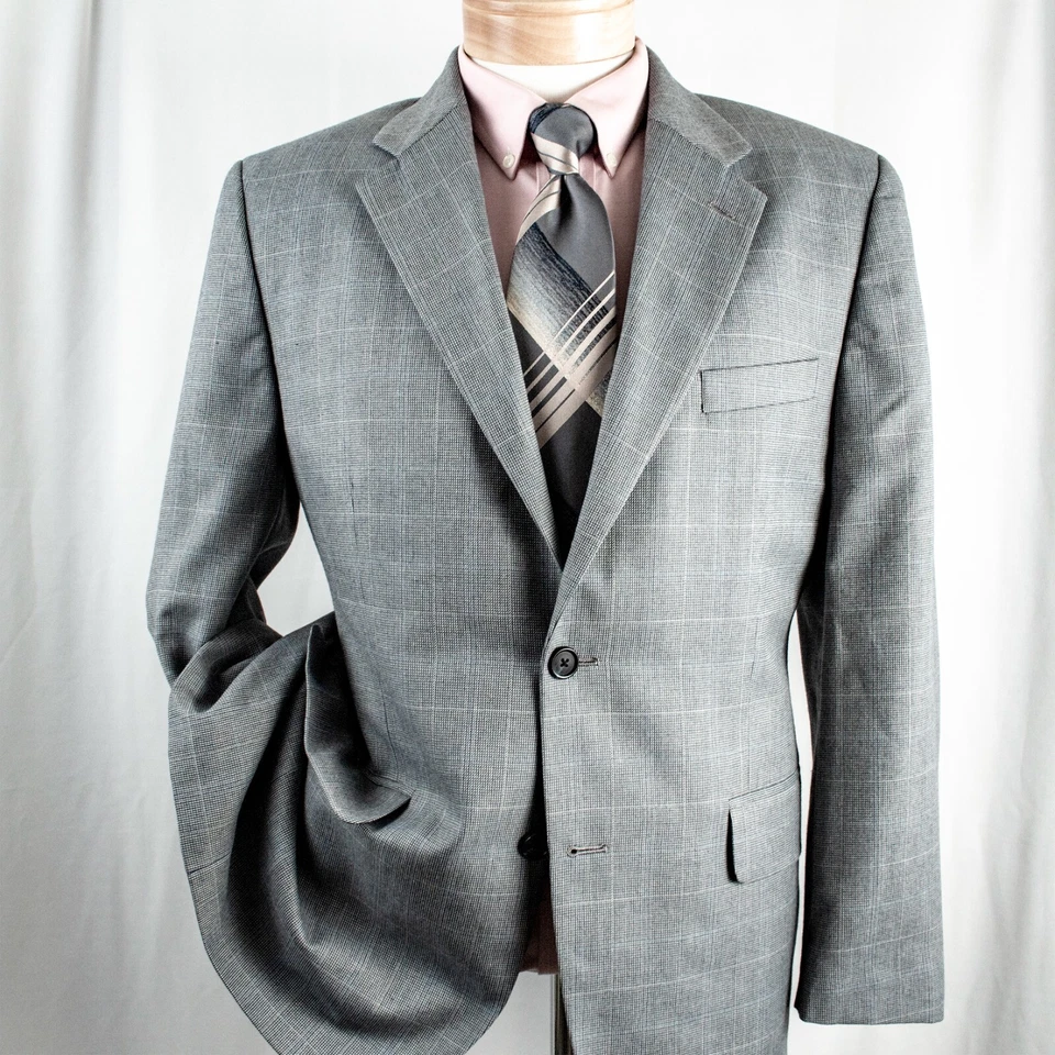 Nuevo Abrigo Chaqueta Hombre CLUB ROOM Azul Aqua Cuadros Pata de Gallo 2 Botones Talla 40 S Foto 1 de 4