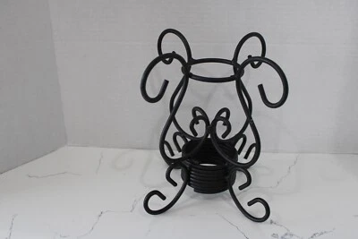 Soporte para velas/plantas de hierro forjado negro de trabajo con pergamino independiente 8" de alto 5,5" de ancho Foto 1 de 4