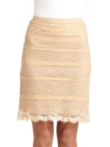 BCBG Maxazria Jocelyn Bare Pink Beige Silk Lace Pencil Skirt L - Picture 1 of 4