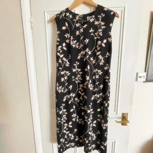 S - Lovely Dusty Pink Floral Viyella Summer Black Dinner Party Dress UK Size 12 - Picture 1 of 8