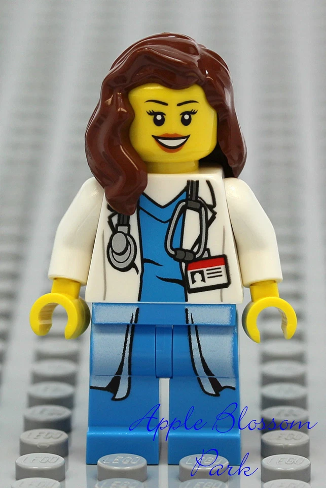NEW Lego FEMALE DOCTOR Hospital Minifig w/White Lab Coat Shirt Torso -Nurse Girl - Image 1 of 1