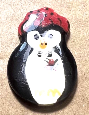 Sweet Christmas Baby PENGUIN  Realistic HP Ceramic Porcelain Button 1  1/4” - Image 1 of 4