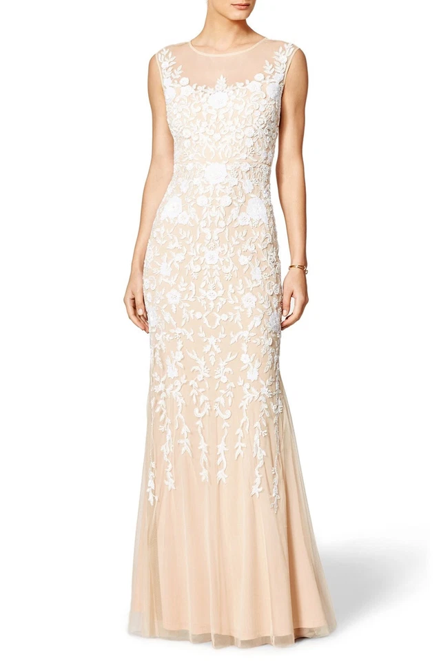 NWT Badgley Mischka Champagne Gown $990 Original Retail - Sequins Beads Size 10 - Image 1 of 4