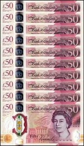 Great Britain 50 Pounds, 2020, P-397, UNC, Polymer, X 10 PCS - Picture 1 of 2