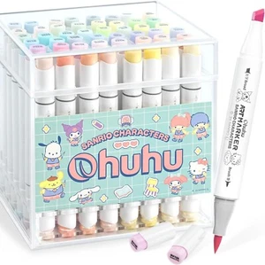 Sanrio Ohuhu 48 Pastel Marker Set 2nd Edition Chisel & Brush Tip w/Blender Pen - Picture 1 of 4
