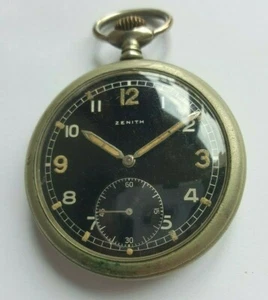 WWII era Zenith Germany Army Black Gilt Dial Pocket Watch - Picture 1 of 7