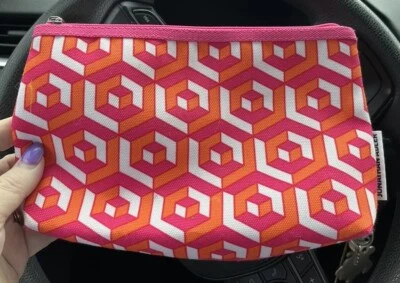 Bolsa de cosméticos Jonathan Adler Clinique rosa blanco naranja cremallera forrada de plástico nueva sin etiquetas Foto 1 de 4