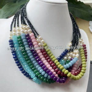 5-6mm White Pearl 3mm Faceted Black Spinel 5x8mm Gemstones Abacus Beads Necklace - Picture 1 of 65