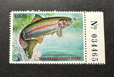 WTDstamps - 2008 WISCONSIN - State Trout Fishing Stamp - Mint OG NH - Image 1 of 2