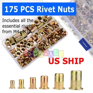 175PC Rivet Nut Kit Mixed Zinc Steel Rivnut Insert Nutsert Threaded Set M3-M12 - Picture 1 of 12