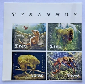 USA Briefmarke 2019 Scott #5410-5413 Tyrannosaurus Rex 1 Eckblock 4 Stück postfrisch - Bild 1 von 3