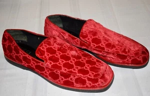 Womens Gucci Red Velvet Monogram Slip On Size 9 Loafers Shoes Guccissima HS4 - Picture 1 of 12