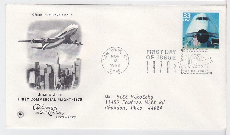 TurtlesTradingPost- Century- 1970s Jumbo Jet 747 1999 #3189n FDC PCS Cachet - Image 1 of 1