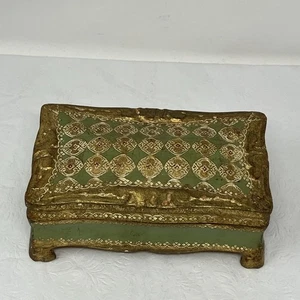 Vintage Florentine Style Footed Trinket Box Ornate Gilt Gold Tone Painted Wood - Picture 1 of 19