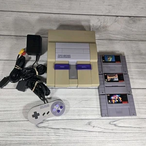 Super Nintendo SNES Console Bundle TESTED  3 Games Mario, Fzero,Tetris - Picture 1 of 12