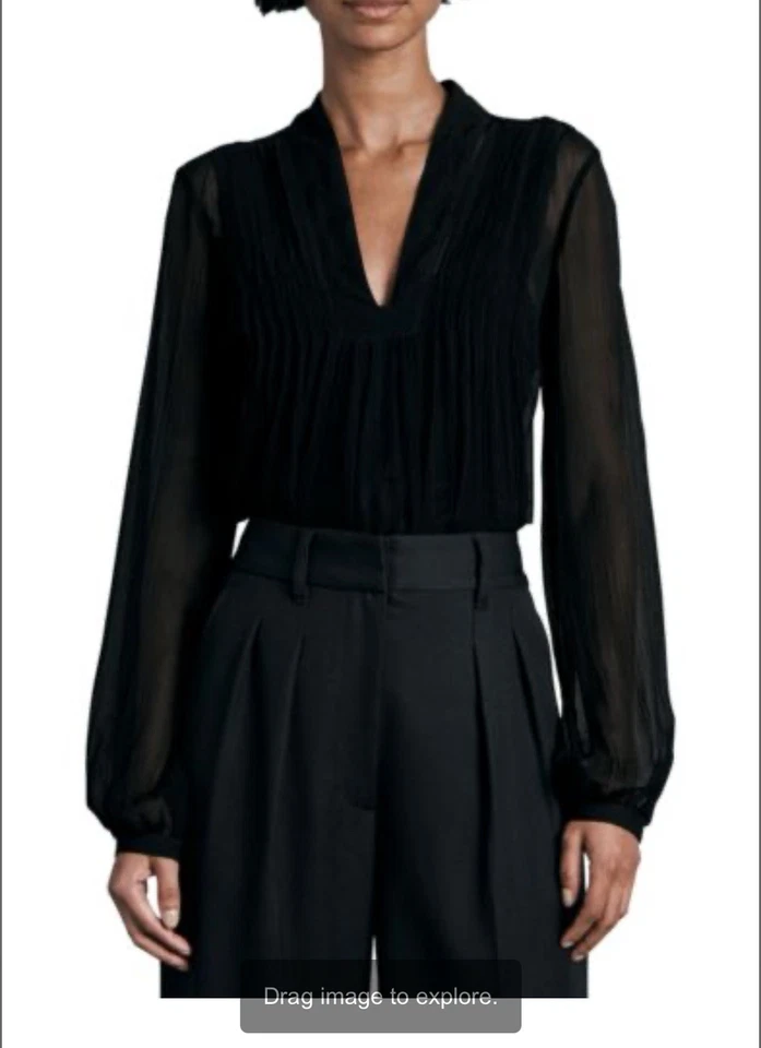 Rag & Bone Milo Silk Blend Top Black Sheer Size S-New With Tag - Image 1 of 4
