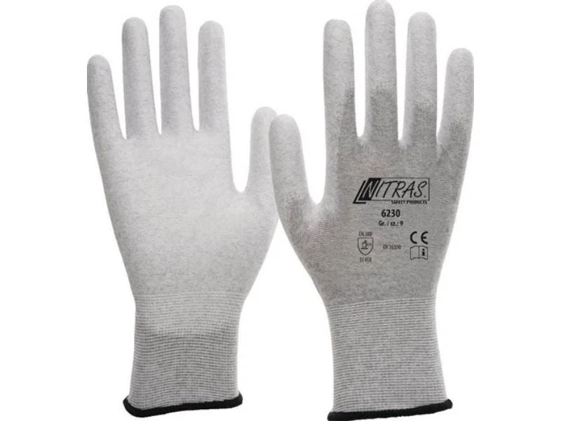 12er PACK(Paar) NITRAS 6230-9 Handschuhe 6230 Gr.XL ESD Nylon-Karbon grau PU tei