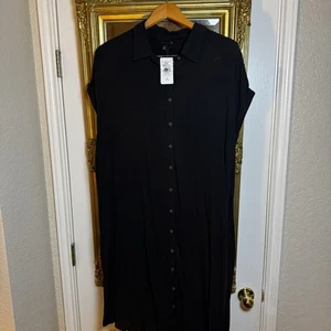 Torrid Black Sz 1X 18/20 Drop Shoulder Short Sleeve Button Up Tunic Dress NWT - Picture 1 of 6
