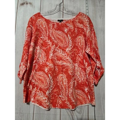 Suéter Top Talbots Petite Rojo Naranja Estampado Paisley Manga 3/4 LP Foto 1 de 4