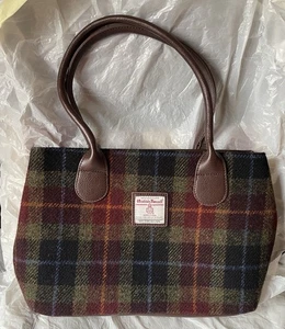 Ladies Genuine Harris Tweed Navy Green Brown Mix Large Tote Grab Bag - Picture 1 of 11